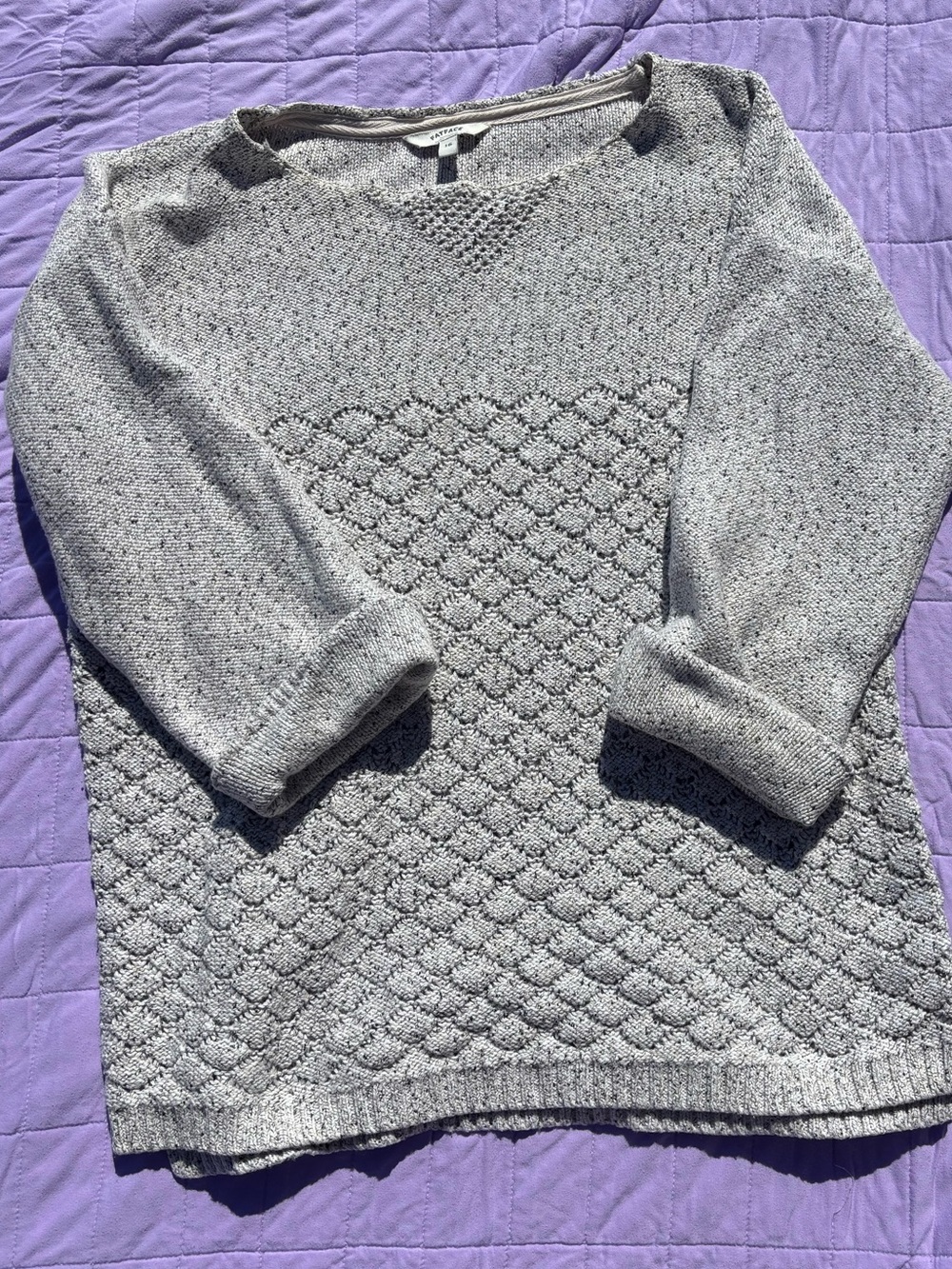 Fat Face Heather Gray Pointelle Crewneck Sweater
